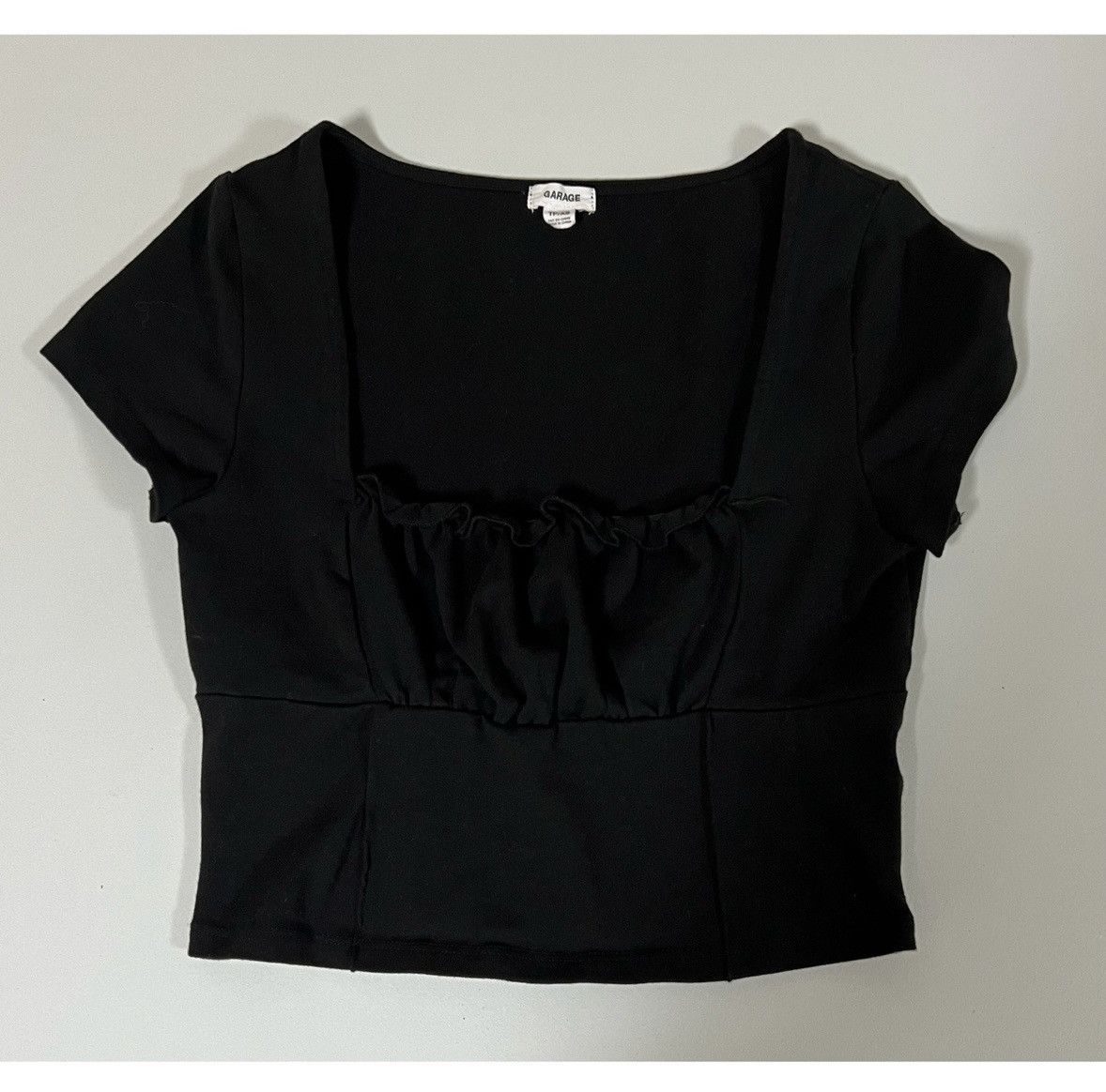 Garage Garage Black Solid Ruched Crop Top Shirt Blouse Tee Size XS🖤 Size XS / US 0-2 / IT 36-38 - 2 Thumbnail