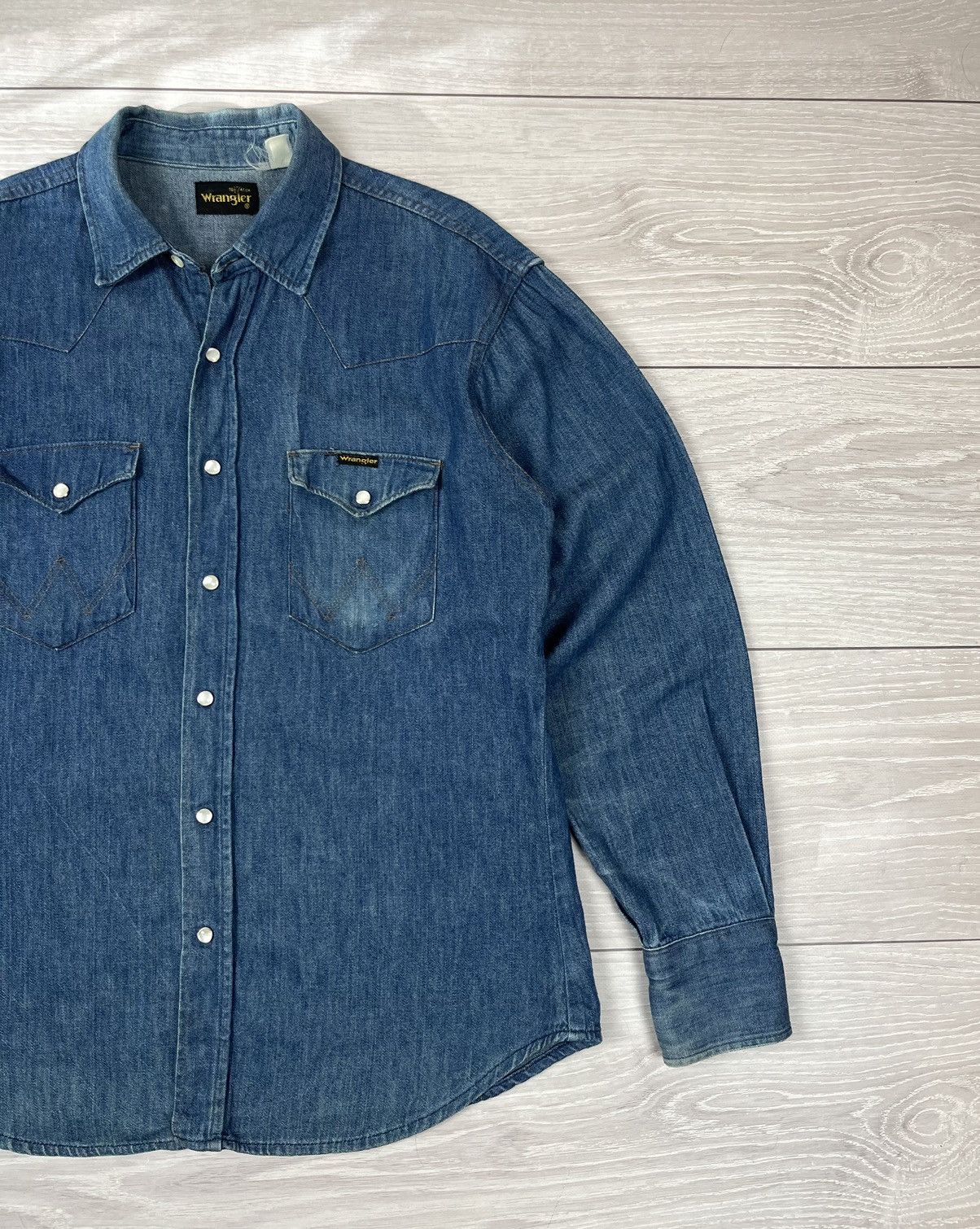 Wrangler Wrangler Vintage 80s Blue Denim Rancho Shirt L Size Size US L / EU 52-54 / 3 - 3 Thumbnail