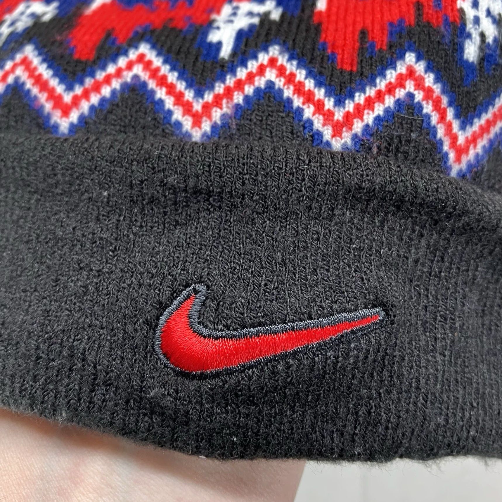 Nike VINTAGE Nike Winter Knit Beanie Cuffed Pom Hat Black Blue White Red Kevin Durant Y2K Beanie Men's Women’s One Size Knit Acrylic Size ONE SIZE - 2 Thumbnail