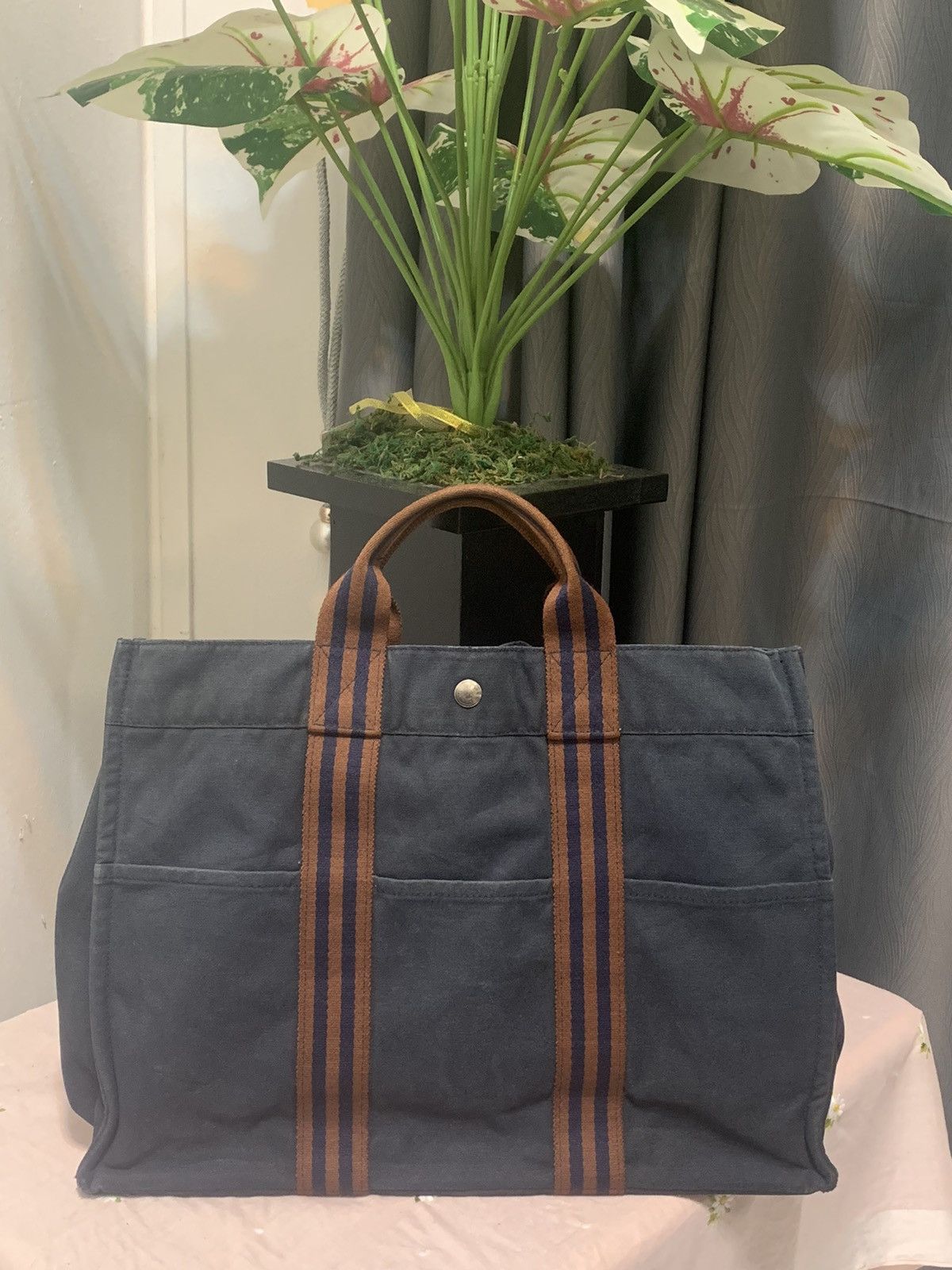 image of Authentic Vintage Hermes Fool Toe Tote in Navy, Women's
