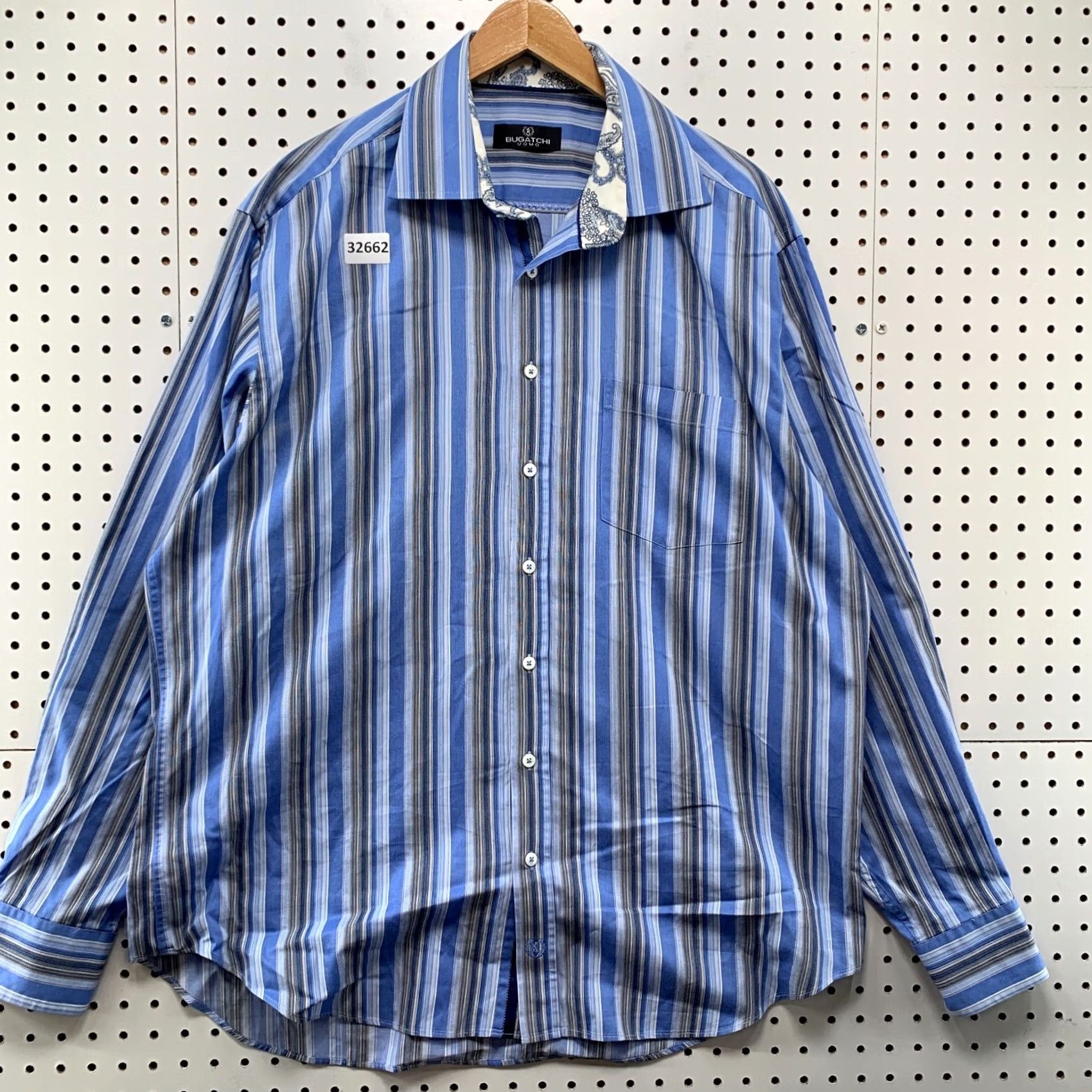 BUGATCHI Bugatchi Uomo Shirt Mens 2XL Blue Striped Long Sleeve Pocket Casual Button 26x33 Size US XXL / EU 58 / 5 - 2 Thumbnail