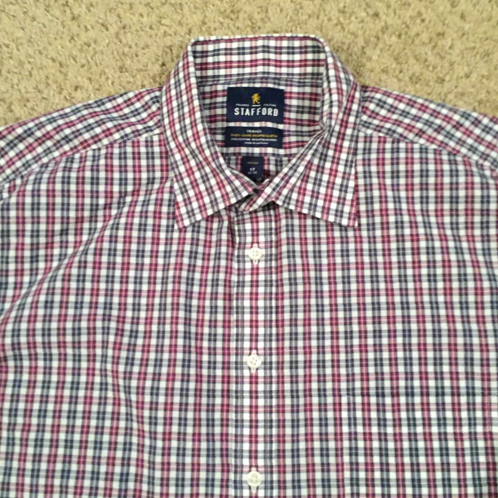 Stafford Stafford Shirt Mens 17 Purple Plaid Long Sleeve Button Up Size US XL / EU 56 / 4 - 3 Thumbnail