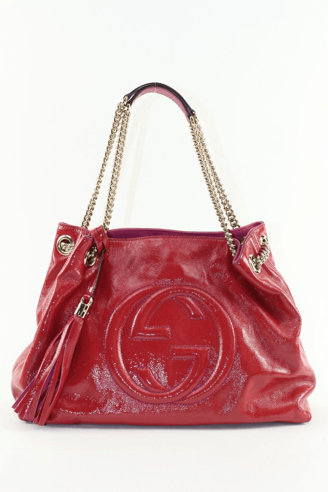 image of Gucci Soho Fringe Tassel Chain Tote 2Way Fuchsia 1Gk0104K in Pink, Women's