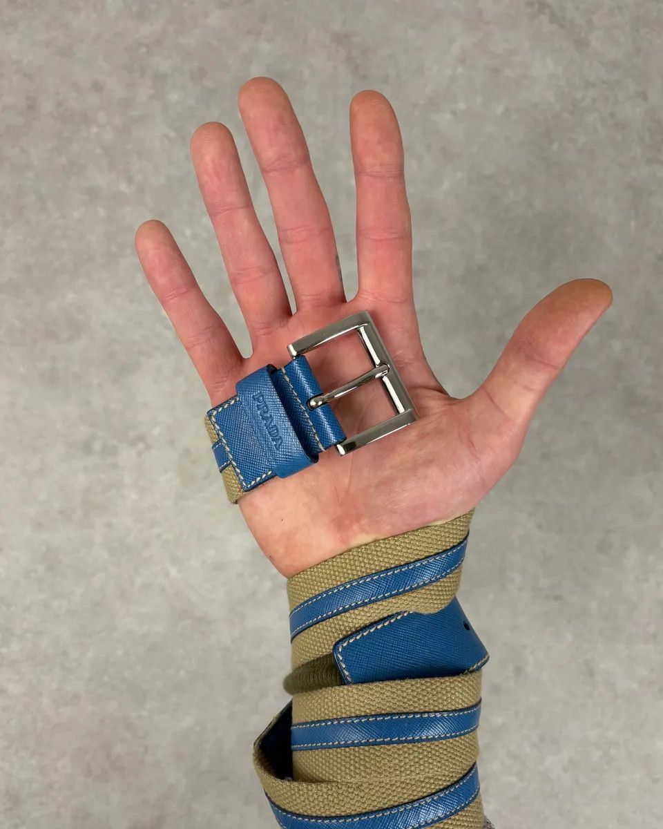 Prada 2000s Prada Beige Canvas & Blue Leather Belt Size ONE SIZE - 1 Thumbnail