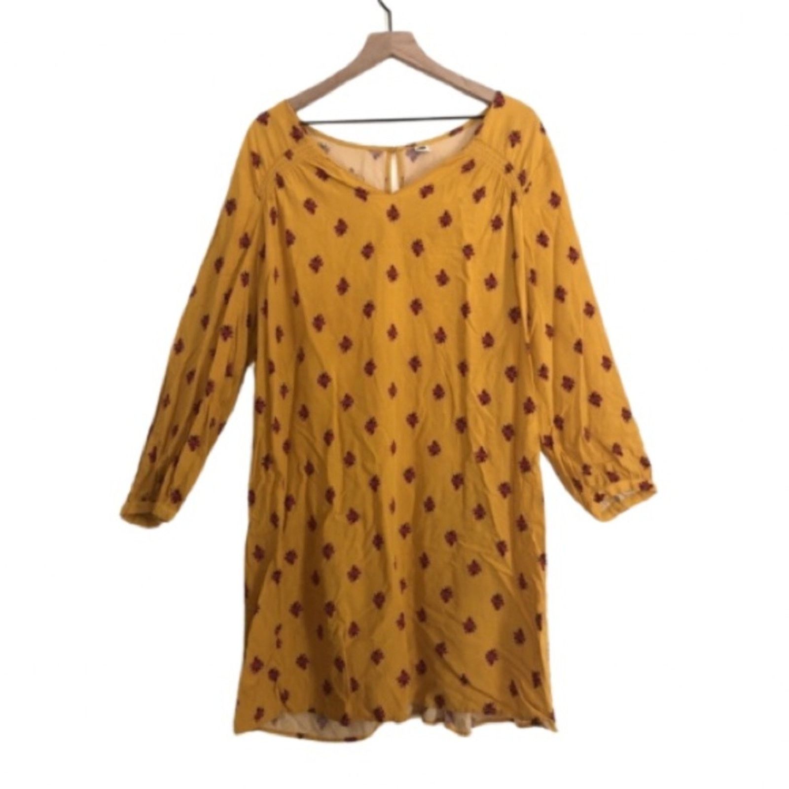Old Navy Old Navy Mustard Yellow Red Floral Long Sleeve Flowy Dress Size XXL / US 16-18 / IT 52-54 - 1 Thumbnail