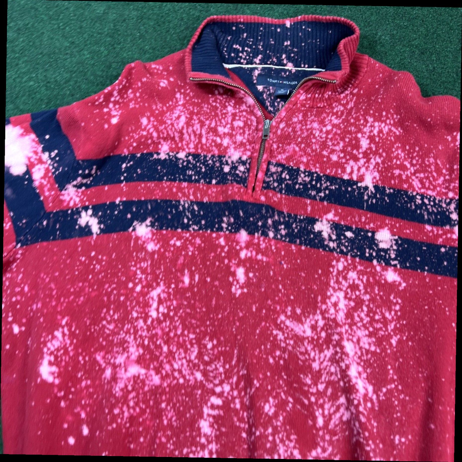 Tommy Hilfiger Custom Bleached Dyed Tommy Hilfiger Logo Red Stripe Quarter Zip Sweater Men's XL Size US XL / EU 56 / 4 - 4 Thumbnail
