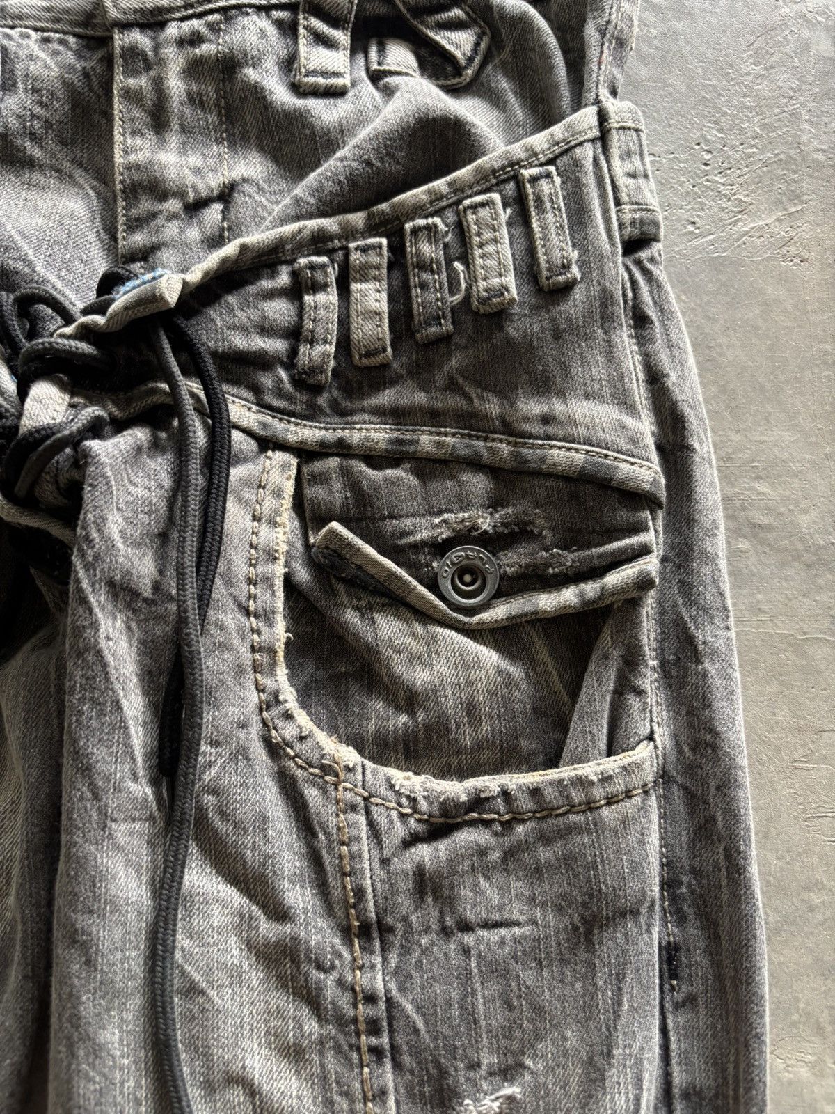 Japanese Brand Distressed double waist lace up jeans punk grungy stye Size US 32 / EU 48 - 11 Thumbnail