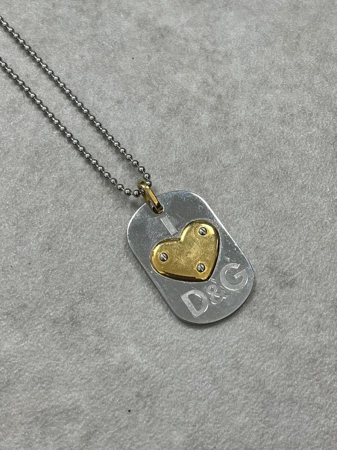 Dolce & Gabbana Dolce & Gabbana Black Metal Dog Tag Necklace Gold Heart Logo Size ONE SIZE - 3 Thumbnail
