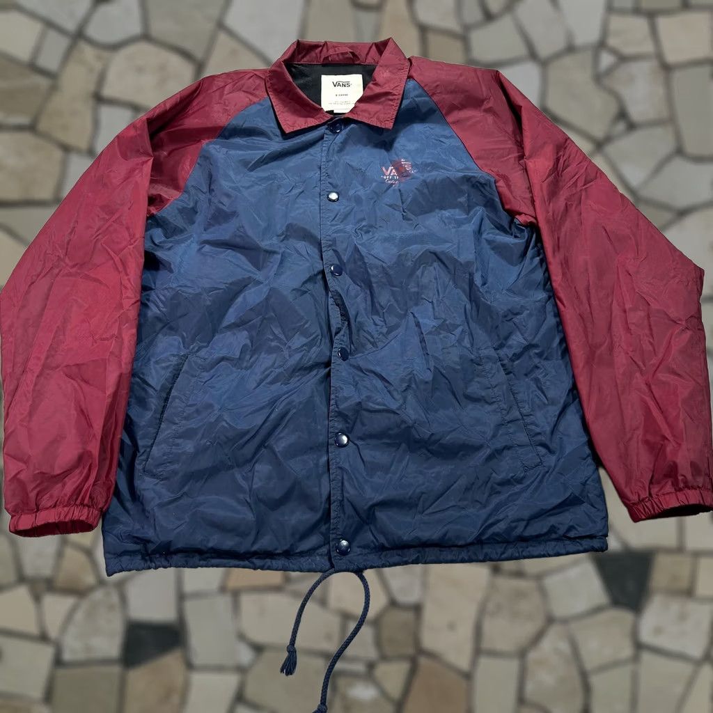 Vans Vans Jacket Mens XL Blue Burgundy Fleece Lined Snap Windbreaker Skateboarding Casual Off The Wall Size US XL / EU 56 / 4 - 1 Thumbnail