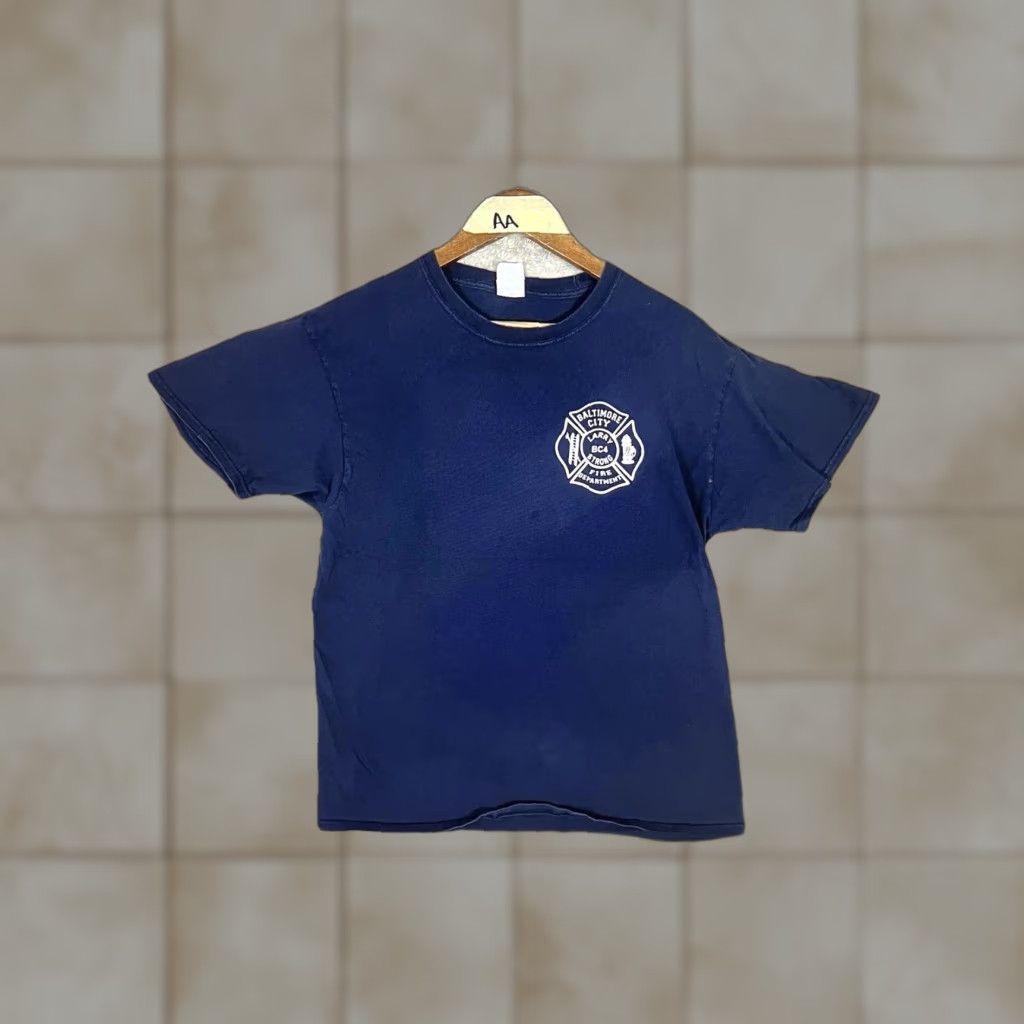Port & Company VINTAGE Baltimore Strong Firefighter T Shirt Unisex Adults Large Blue Graphic Print 2000s City Fire Hero Size US L / EU 52-54 / 3 - 1 Thumbnail