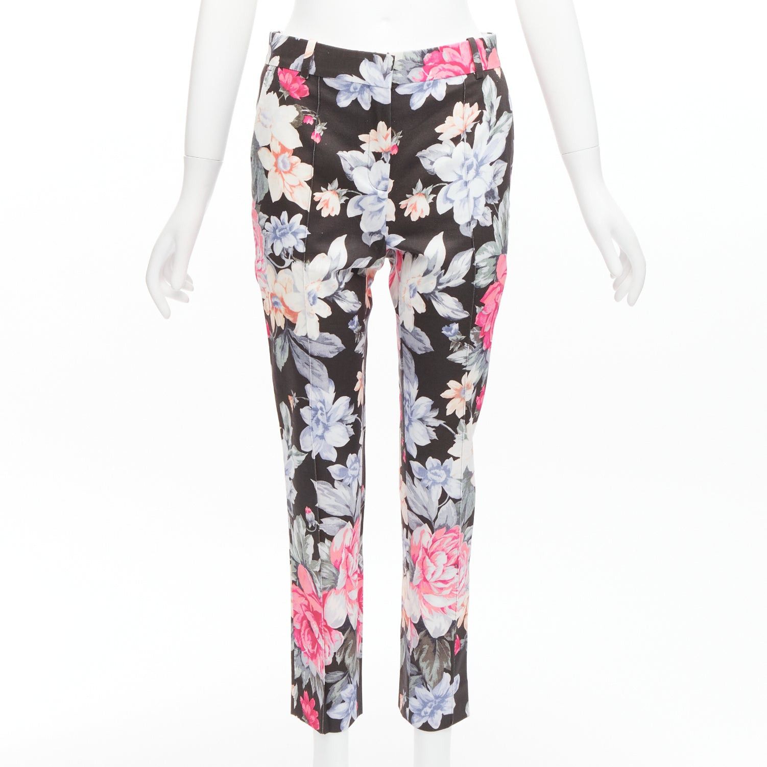 Celine CELINE Phoebe Philo black floral print cotton twill tapered pants FR34 XS Size 26" / US 2 / IT 38 - 1 Thumbnail