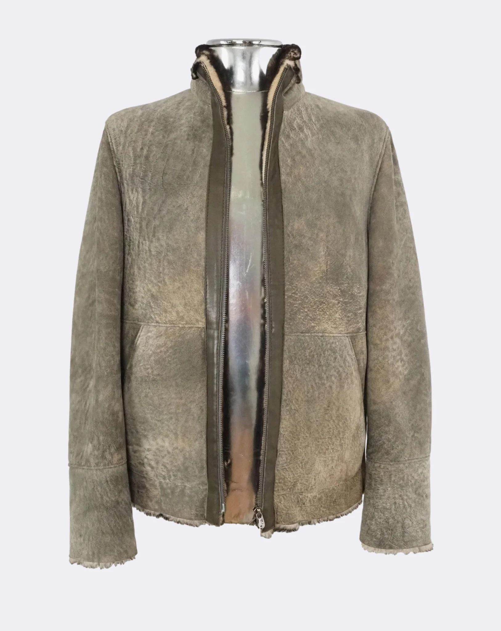 Armani Collezioni Armani Collezion Brown LambskinShearling LeatherJacket $1915 Size US M / EU 48-50 / 2 - 6 Thumbnail