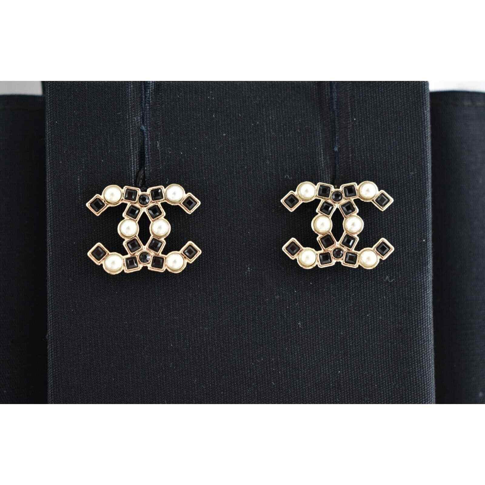 Chanel Chanel Gold Black Crystal Pearl Statement Stud Earrings Size ONE SIZE - 7 Thumbnail