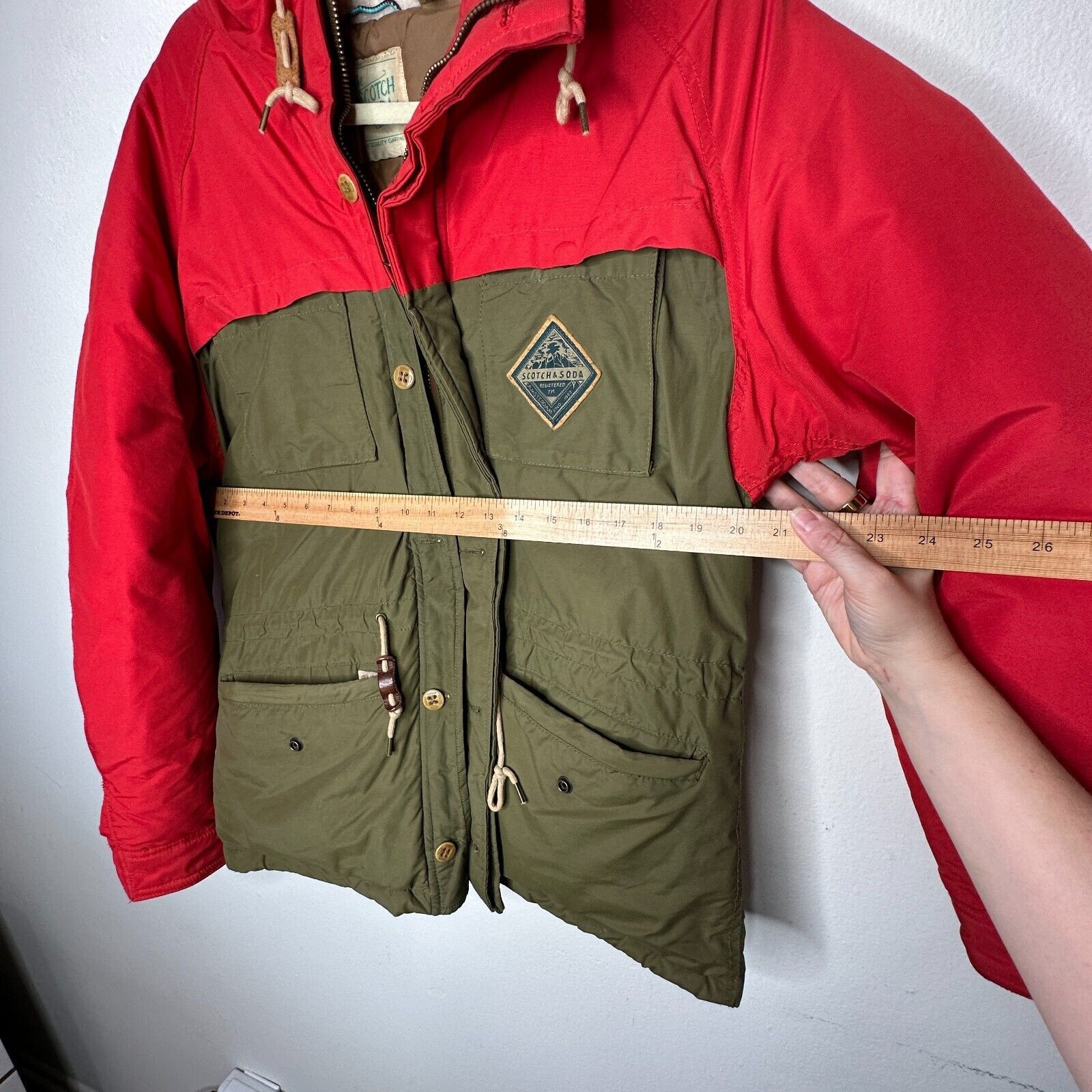 Scotch & Soda Scotch & Soda Olive & Red Front Zip Hooded Heavy Jacket M Size M / US 6-8 / IT 42-44 - 16 Thumbnail