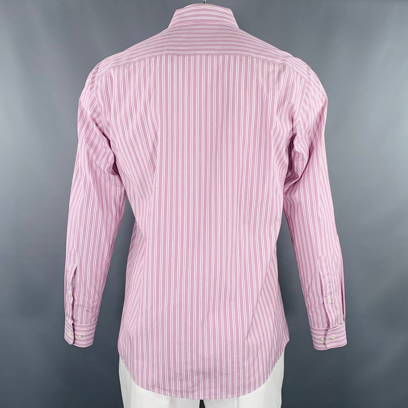 Hugo Boss Size L Purple White Stripe Cotton Long Sleeve Shirt Size US L / EU 52-54 / 3 - 3 Thumbnail