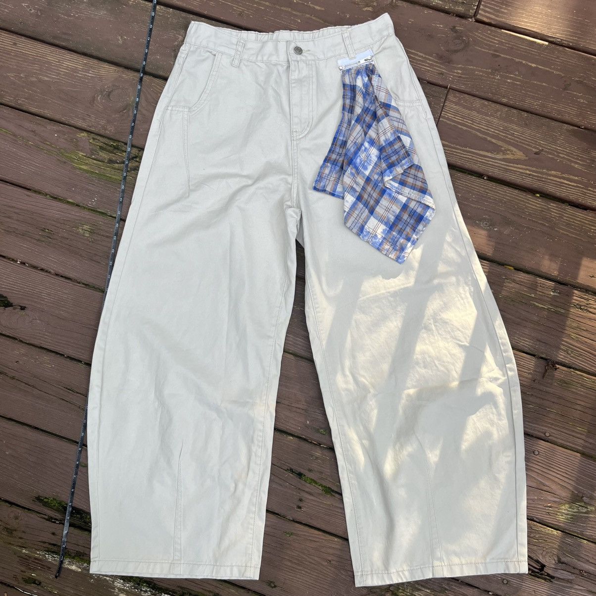 Cream wide leg pants with attachable handkerchief