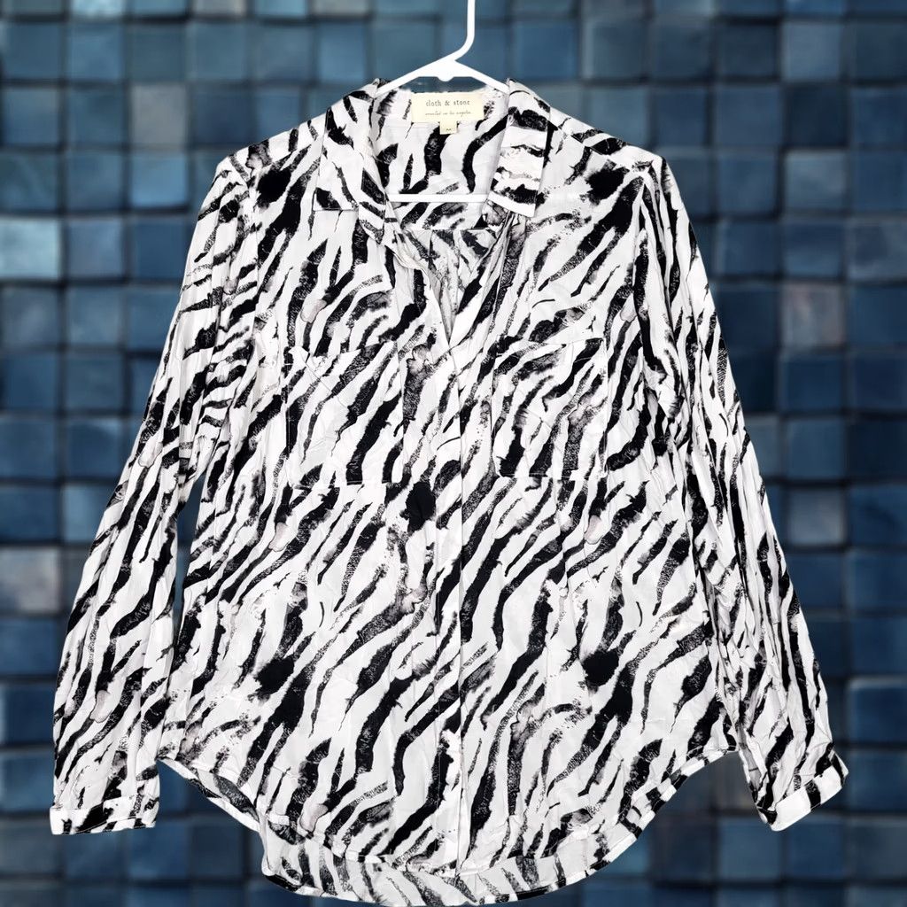 CLOT Cloth & Stone Button Up Zebra Print Women's Shirt M Multicolor Long Sleeve Regular Fit Casual Shirt Women ZX-Print Size M / US 6-8 / IT 42-44 - 1 Thumbnail