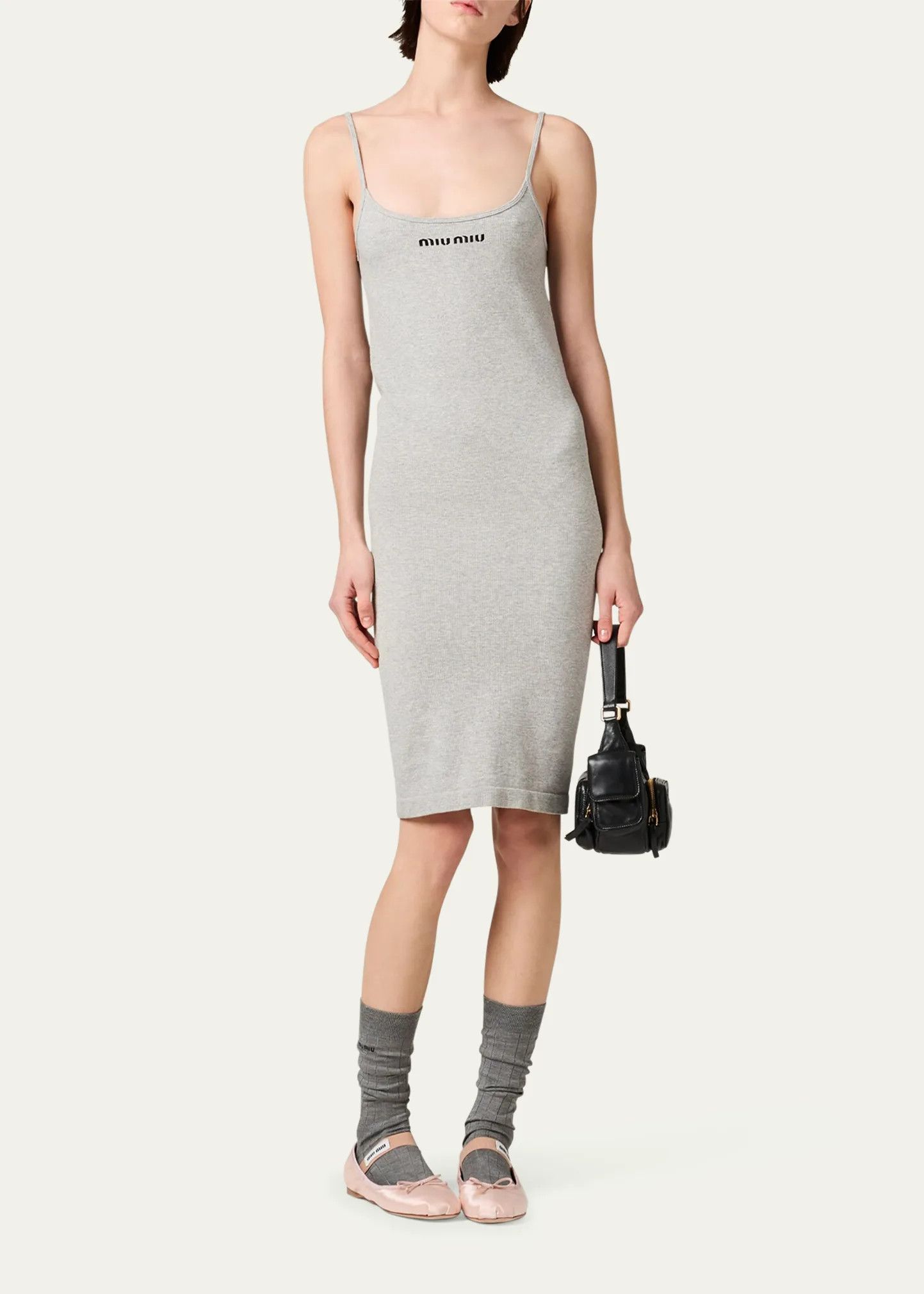 Miu Miu o1B3y1r0526 Knee-Length Rib Tank Dress in Grey Size L / US 10 / IT 46 - 2 Thumbnail