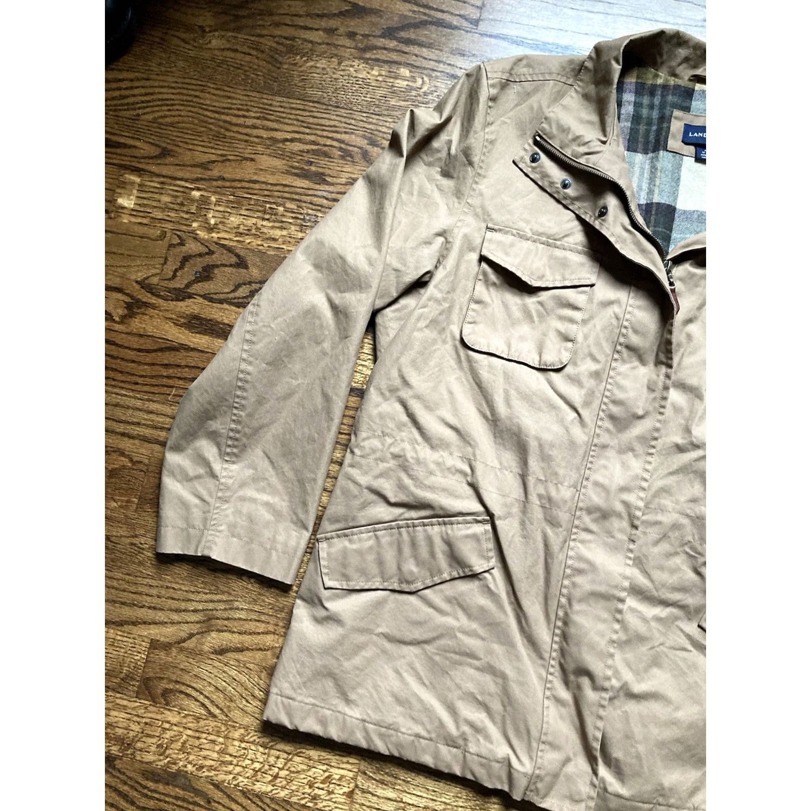 Lands' End VINTAGE Lands End Barn Chore Jacket Large Beige Plaid Wool Lined Insulated Mens Size US L / EU 52-54 / 3 - 2 Thumbnail