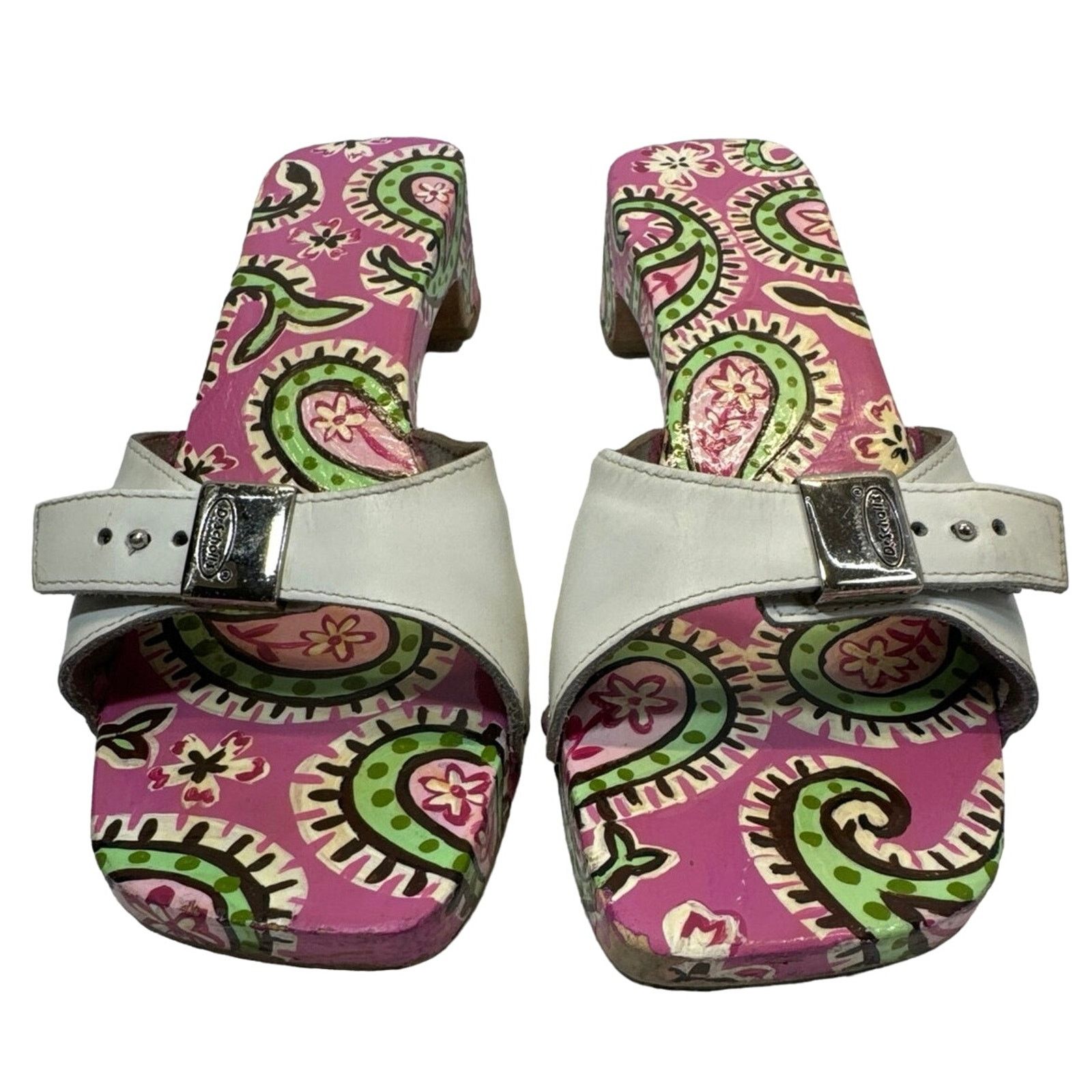 Scholl Vintage Scholls White Leather Painted Wooden Sandals Size 9 Size US 9 / IT 39 - 3 Thumbnail