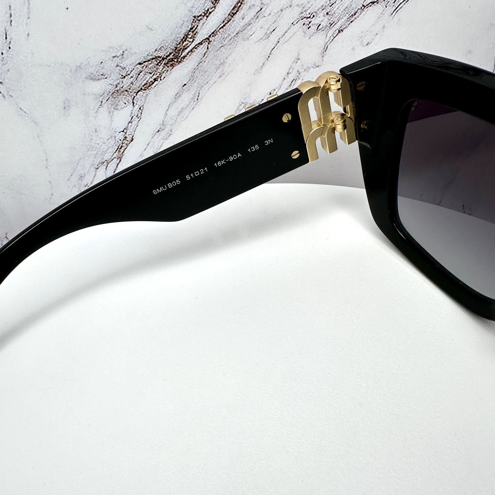 Miu Miu New MIU MIU Sunglasses Black Square Gold Metal Authentic Size ONE SIZE - 10 Thumbnail