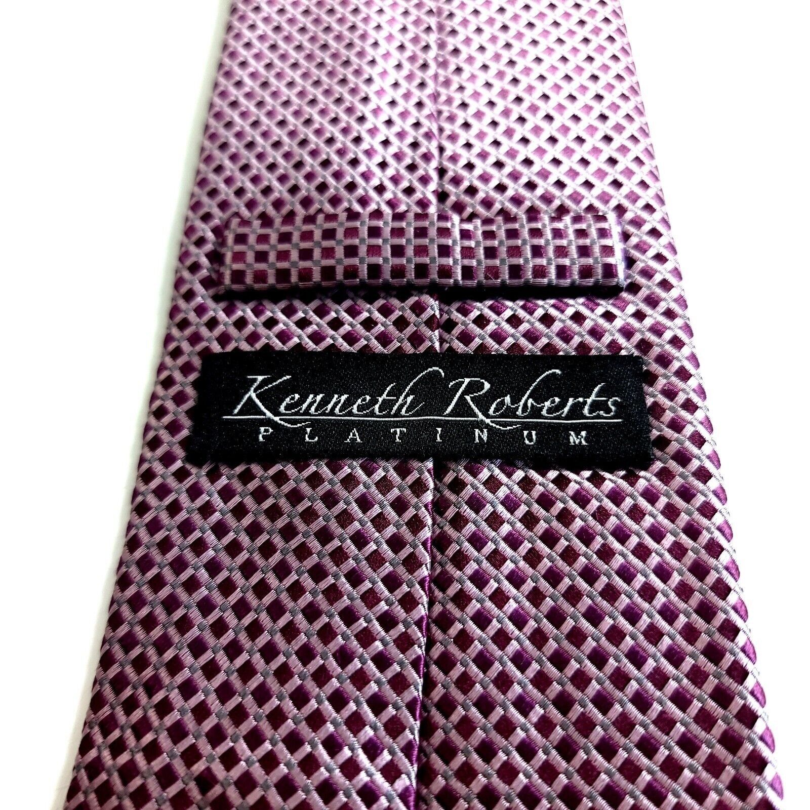 Designer Kenneth Roberts Platinum Purple Pink Woven Check Silk Tie Size ONE SIZE - 3 Thumbnail