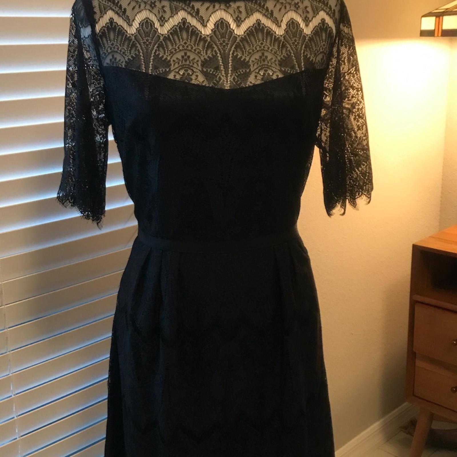 Nine West Black Cocktail Eyelash Lace Dress Size XL / US 12-14 / IT 48-50 - 2 Thumbnail