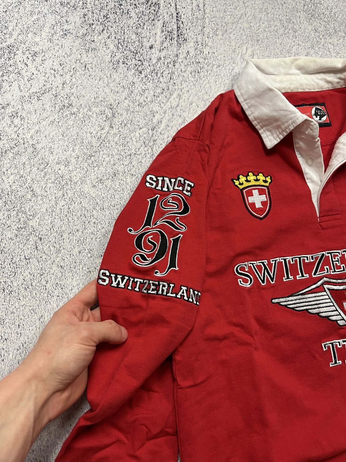 Vintage Vintage Swiss Bull Switzerland Team Rugby Longsleeve #9 Rare Size US M / EU 48-50 / 2 - 6 Thumbnail
