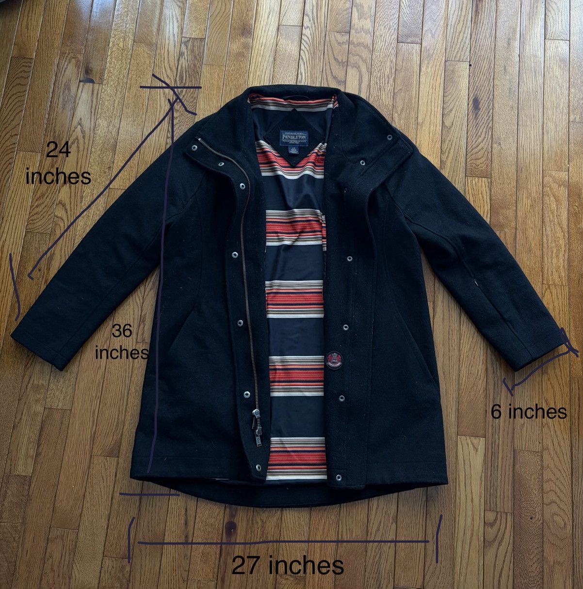 Pendleton Like-New Pendleton Black Heavy Wool Coat Size L / US 10 / IT 46 - 3 Thumbnail