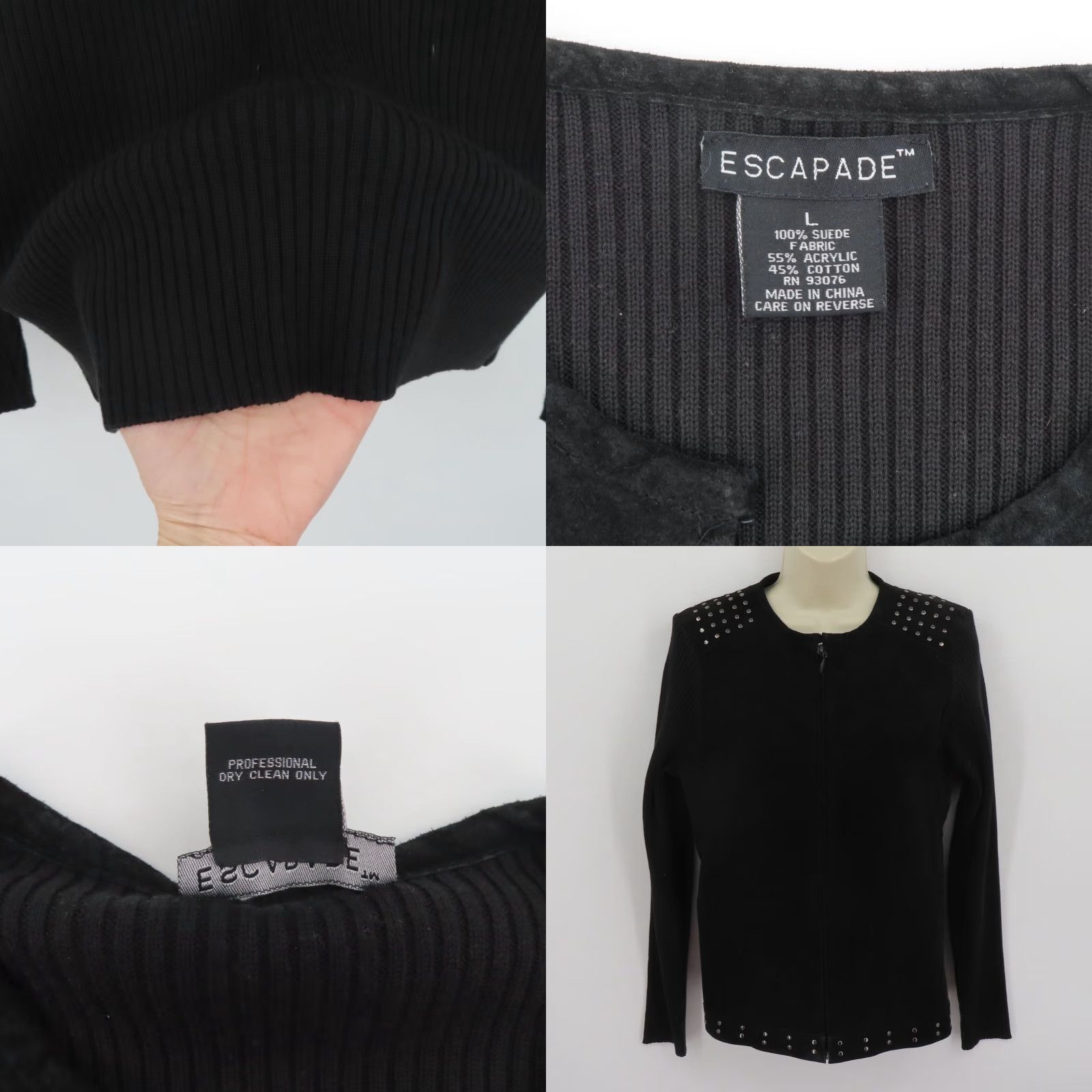 Vintage VINTAGE Escapade Jacket Women L Black Leather Knit Light Zippered Coat Size L / US 10 / IT 46 - 8 Thumbnail
