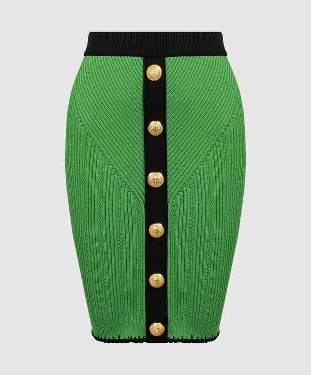 o1s1wg110825 Ribbed Pointelle Knit Mini Skirt in Green