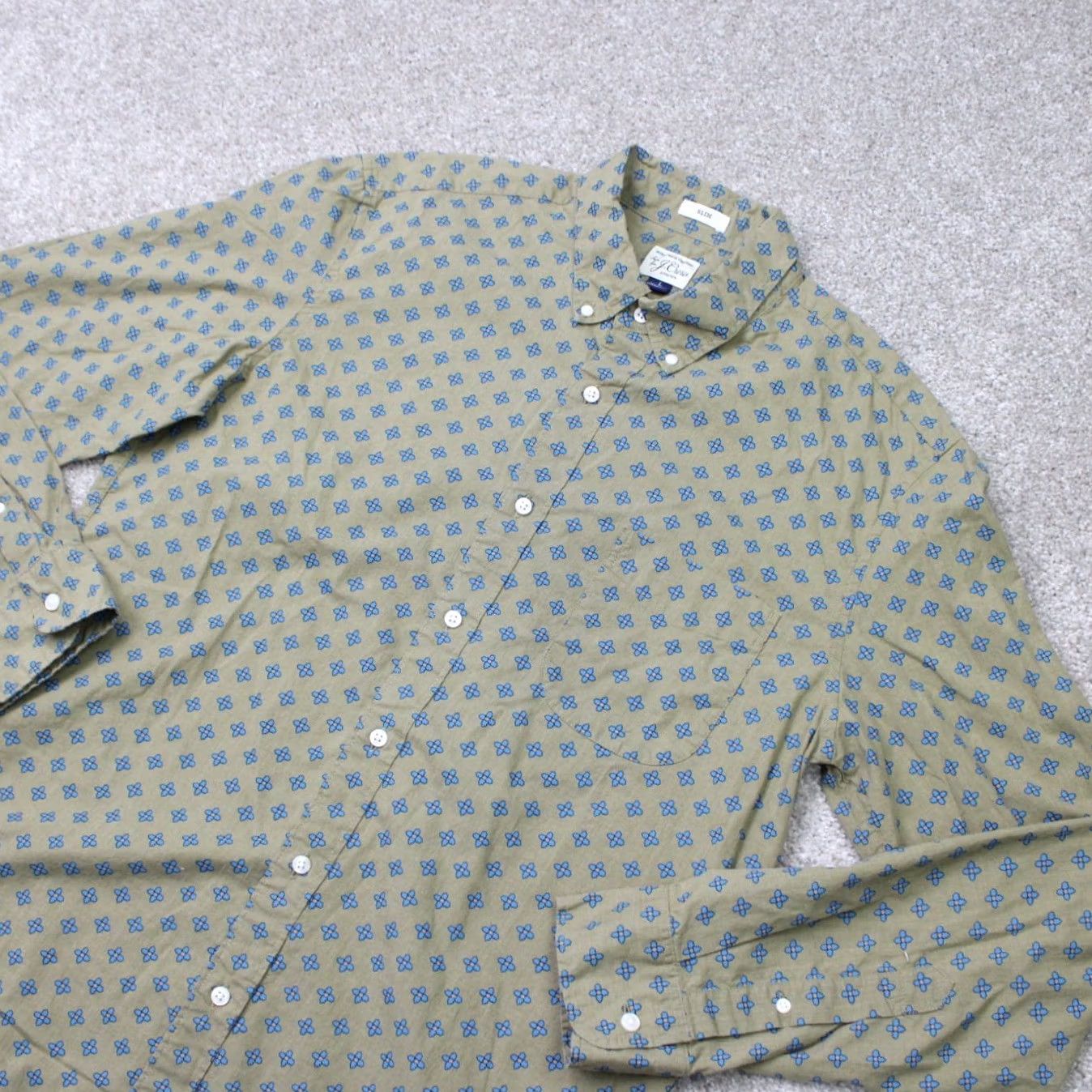 J.Crew J.CREW Shirt Mens Large Beige/Blue Geometric Secret Wash Slim Fit Long Sleeve Size US L / EU 52-54 / 3 - 3 Thumbnail