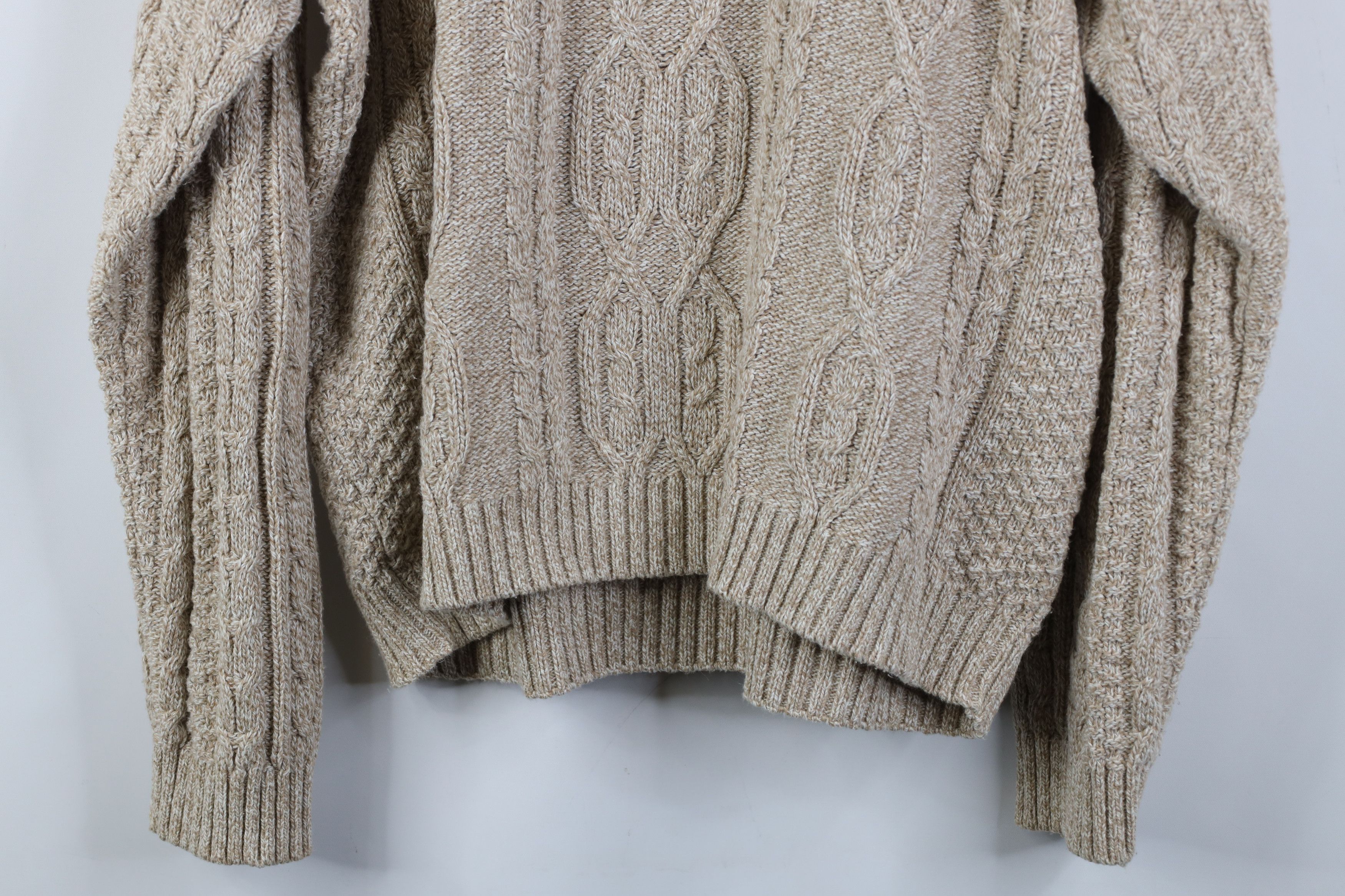 Vintage Vintage 90s Streetwear Cable Fisherman Sweater Oatmeal USA Size US L / EU 52-54 / 3 - 10 Thumbnail