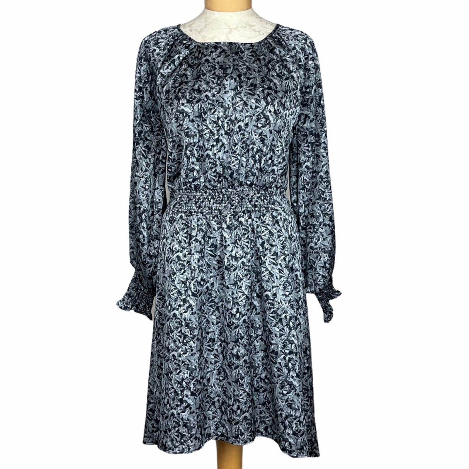 Halston H by Halston Long Sleeve Leaf Print Dress Gray M Size M / US 6-8 / IT 42-44 - 10 Thumbnail