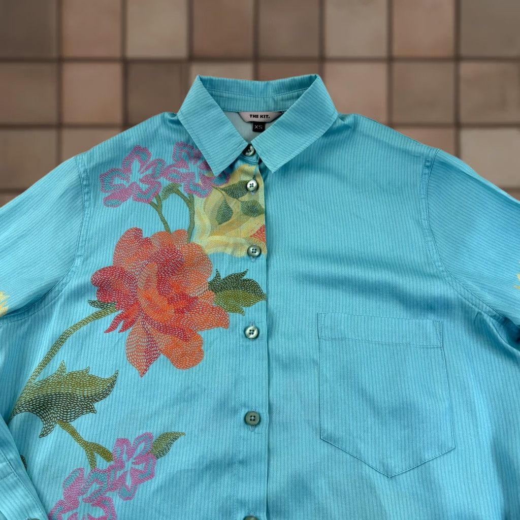 Kith Kit Shirt Womens XS Blue Floral Button-Up Long Sleeve Tencel Size XS / US 0-2 / IT 36-38 - 1 Thumbnail