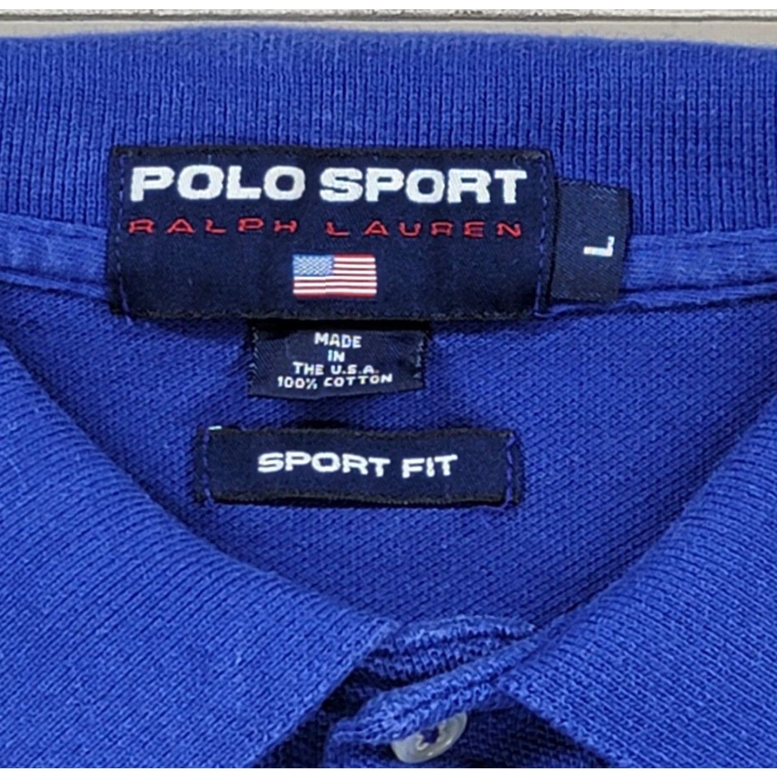 Polo Ralph Lauren VINTAGE Polo Ralph Lauren Polo Sport Shirt 90s Blue Large Short Sleeve Logo Made USA Mens Size US L / EU 52-54 / 3 - 5 Thumbnail