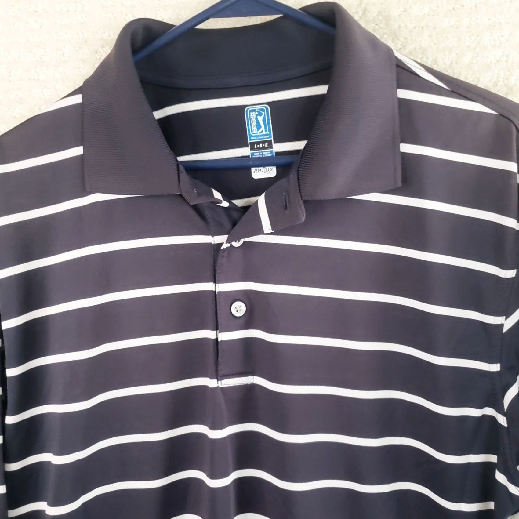 PGA Tour PGA TOUR Polo Men L Dark Gray Black Striped Airflux Stretch Short Sleeve Collared Pullover Performance Golf Rugby Sports Shirt Mens Size US L / EU 52-54 / 3 - 3 Thumbnail