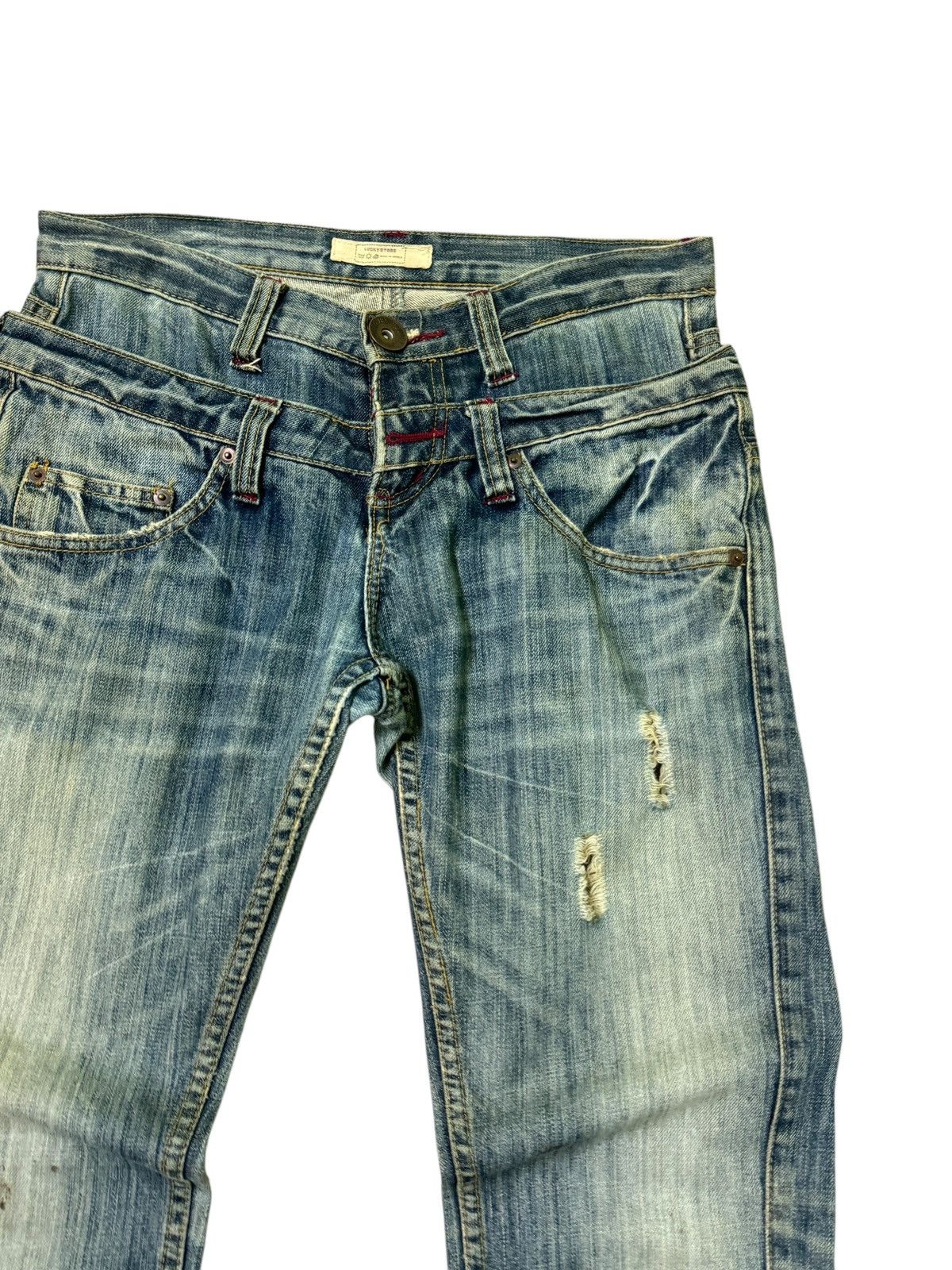 Hysteric Glamour × Japanese Brand LUCKY STORE DOUBLE WAIST JUNYAWATANBE STYLE DISTRESSED DENIM Size US 30 / EU 46 - 5 Thumbnail