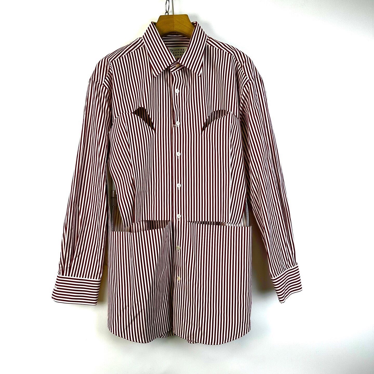 MM6 MM6 Maison Margiela Red White Striped Distressed Shirt Size US XXS / EU 40 - 1 Thumbnail