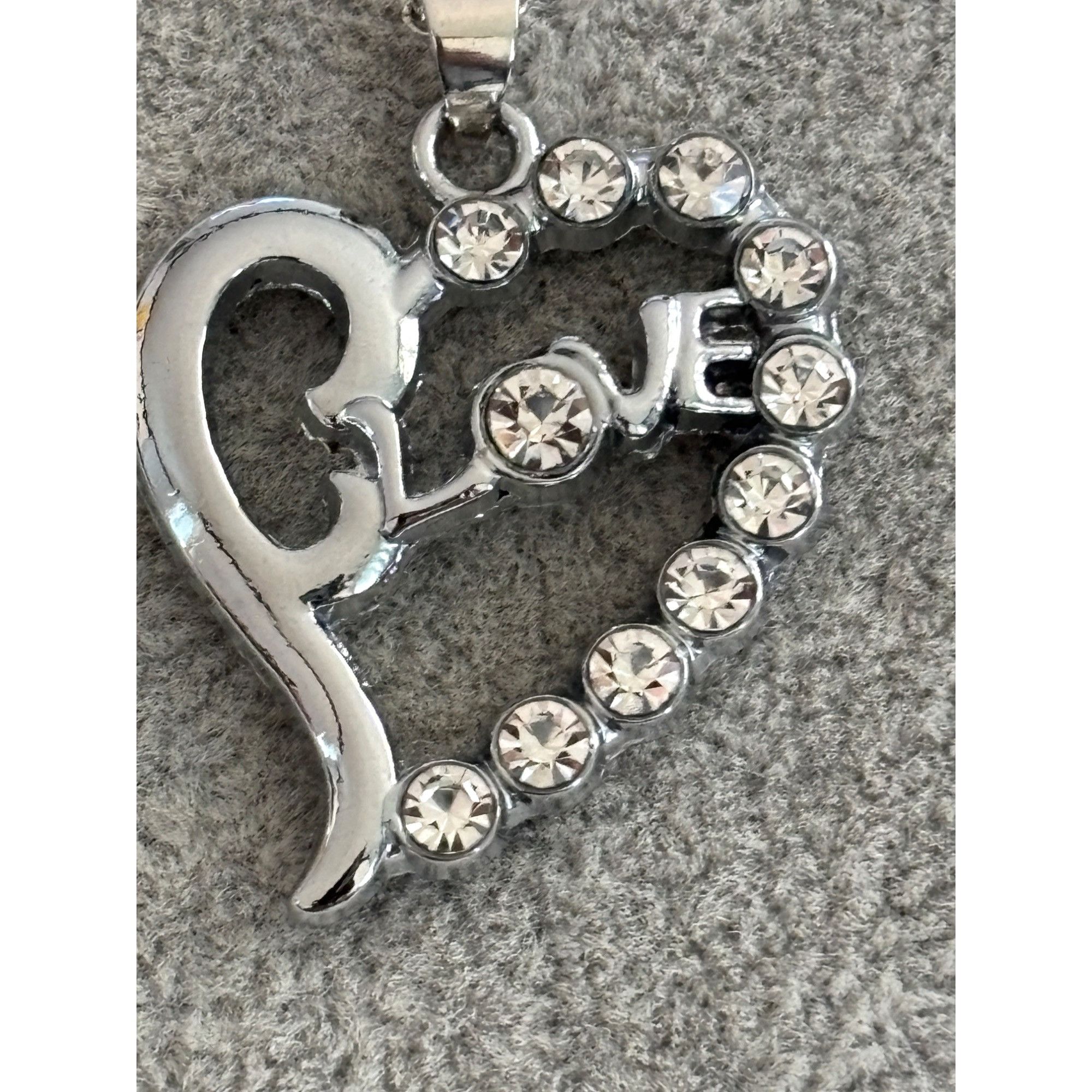 Other Heart-Shaped "Love" Rhinestone Pendant Necklace With Silver- Size ONE SIZE - 3 Thumbnail