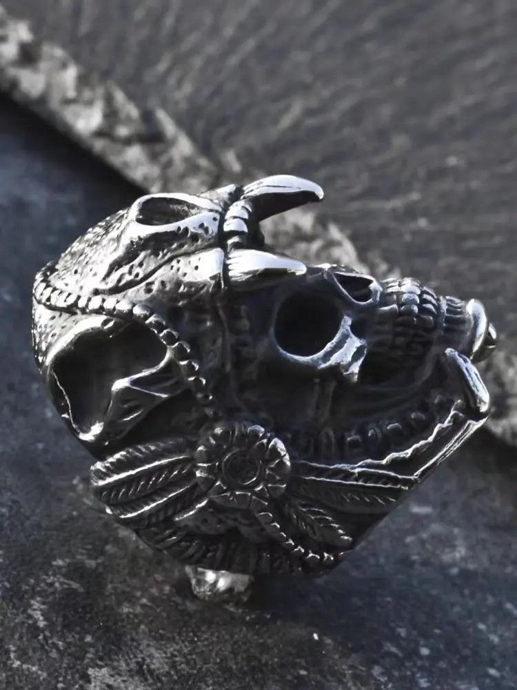 Designer × Japanese Brand × Vintage Niche Design Vintage Hip Hop Wolf Head Skull Ring Size ONE SIZE - 2 Thumbnail