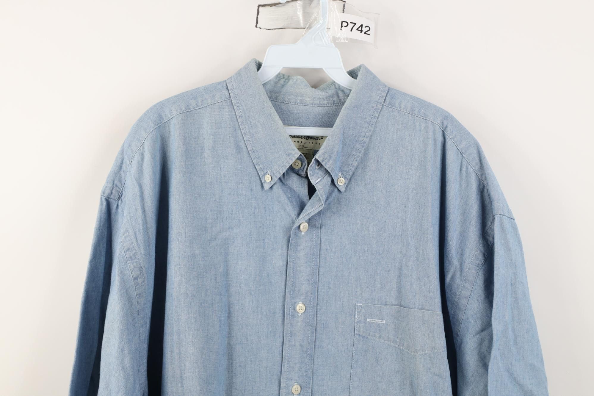 Eddie Bauer Vintage 90s Eddie Bauer Denim Short Sleeve Button Down Shirt Size US XL / EU 56 / 4 - 2 Thumbnail