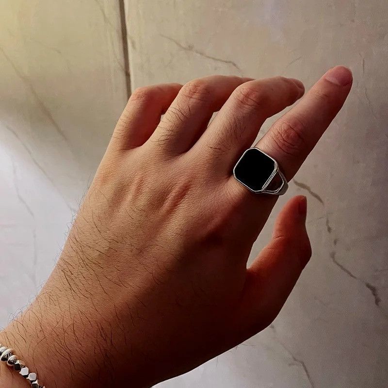 Other Retro Flat Square Black Glass Ring Size ONE SIZE - 4 Thumbnail