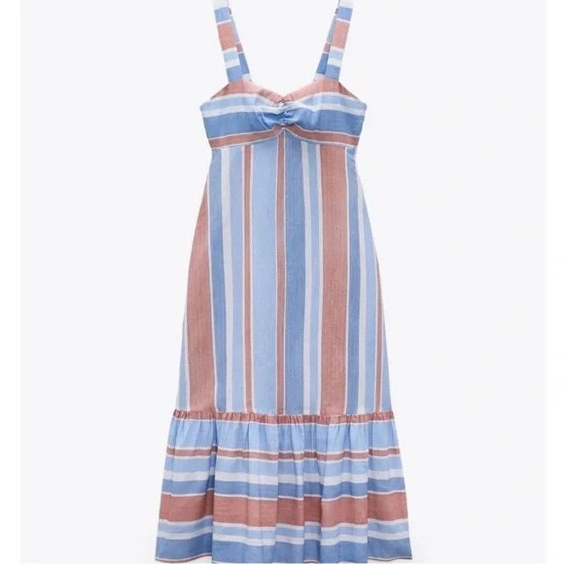 Zara ZARA Striped Linen Blend Midi Sun Dress Womens Small Size S / US 4 / IT 40 - 10 Thumbnail