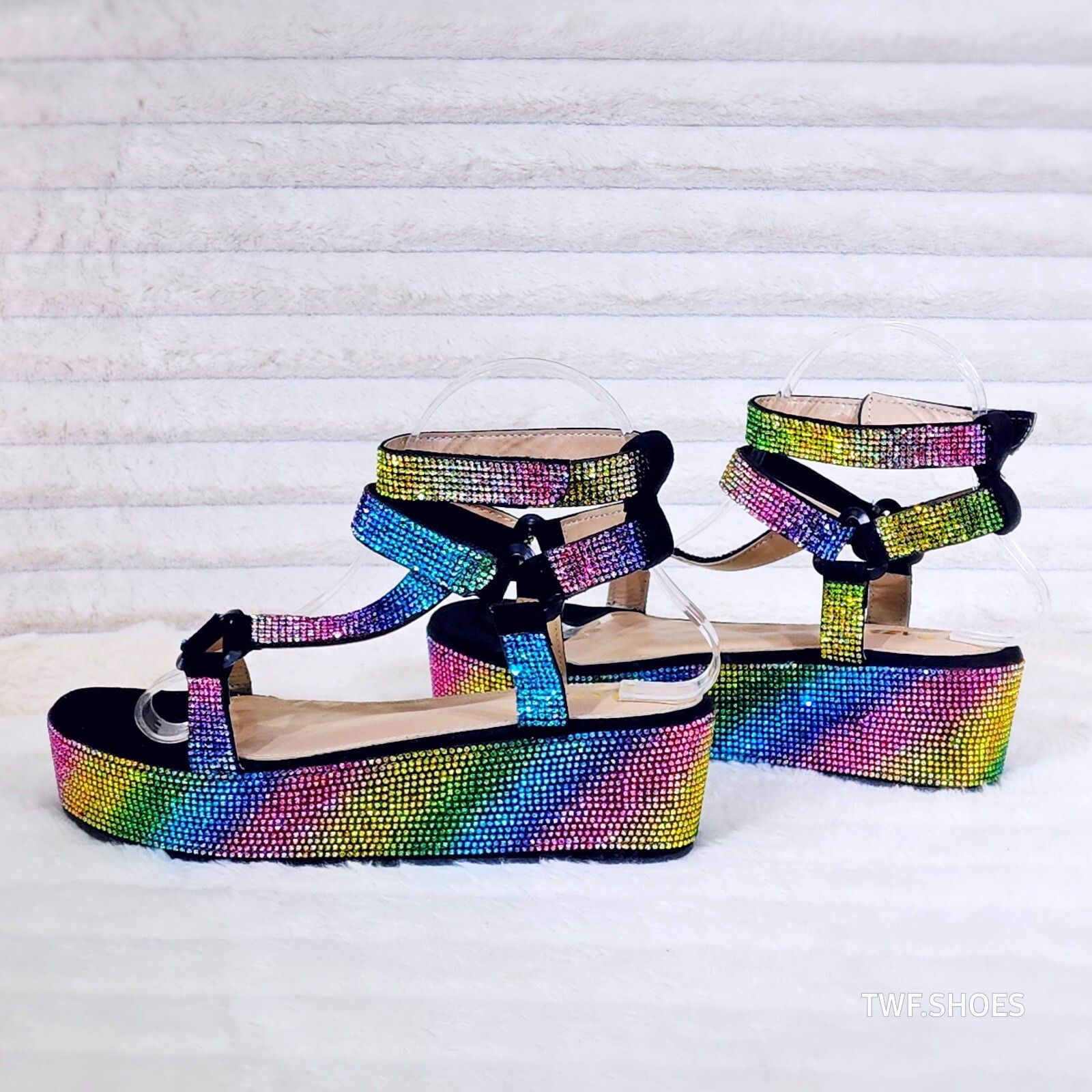 Other Pazzle Black 2" Platform Harness Strap Sparkling Rainbow Rhi Size US 7.5 / IT 37.5 - 2 Thumbnail