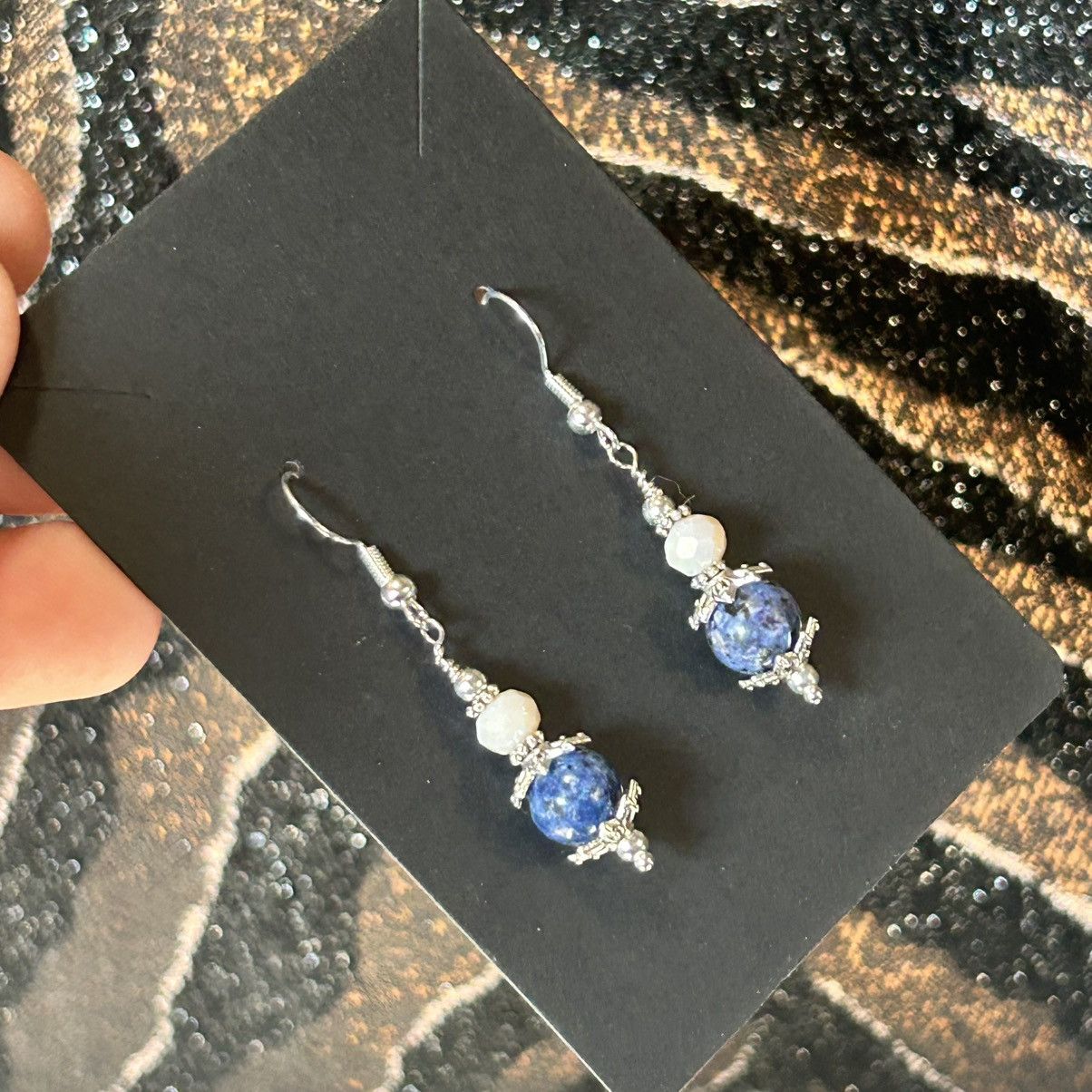 Handmade Handcrafted elegant bead capped sodalite faceted earrings Size ONE SIZE - 1 Thumbnail