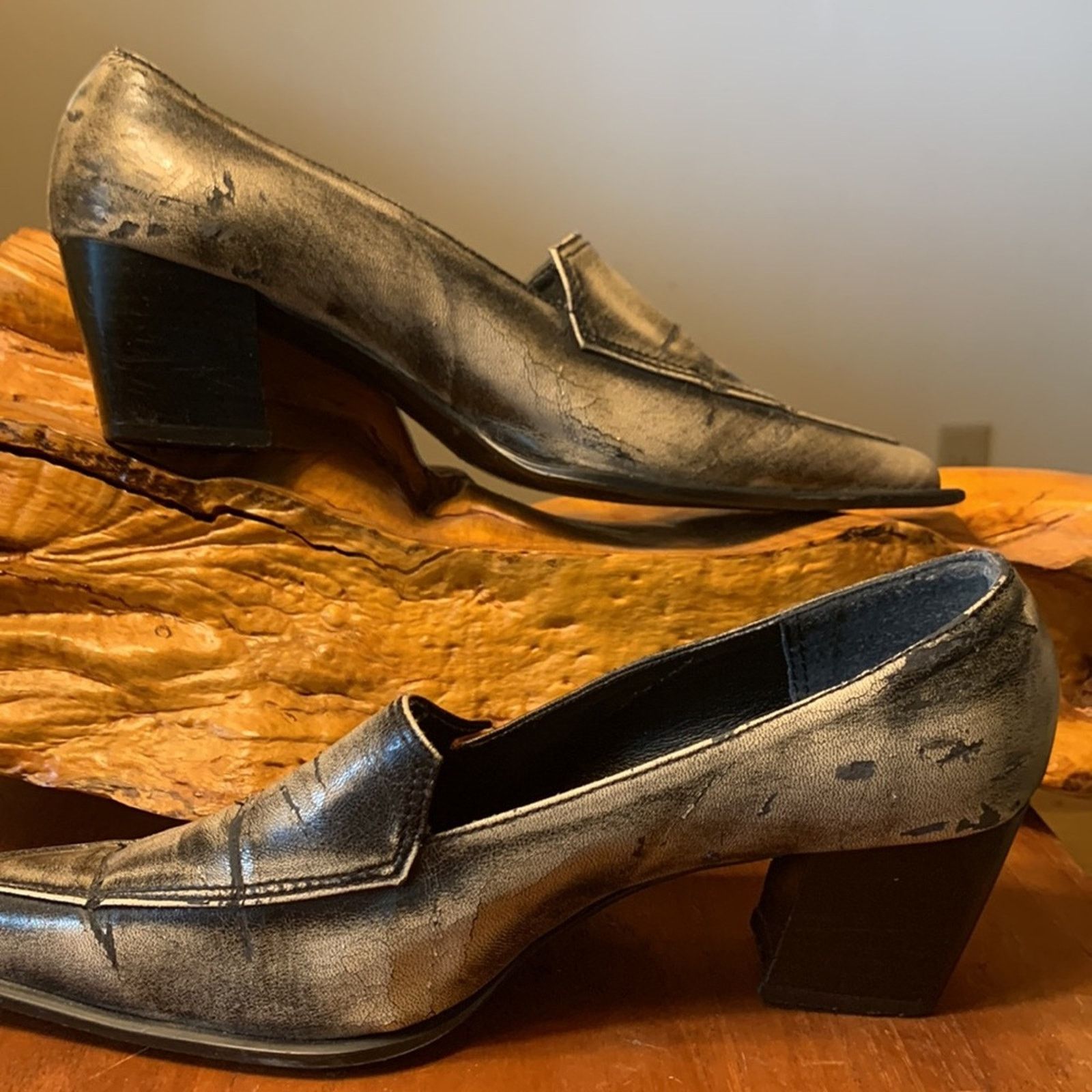 Vintage Rockabilly rock n roll pointy toe distressed loafers Size US 8.5 / IT 38.5 - 3 Thumbnail