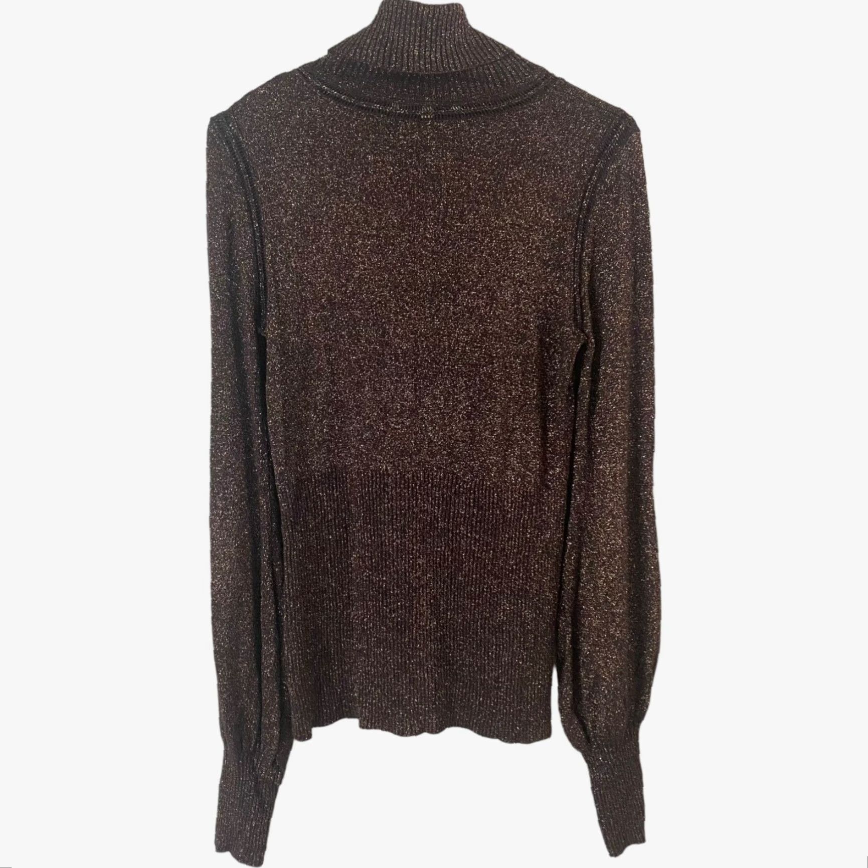 Vintage Kaily K Brown Metallic Thread Turtleneck Sweater Long Sleeve Women’s Large Size L / US 10 / IT 46 - 3 Thumbnail