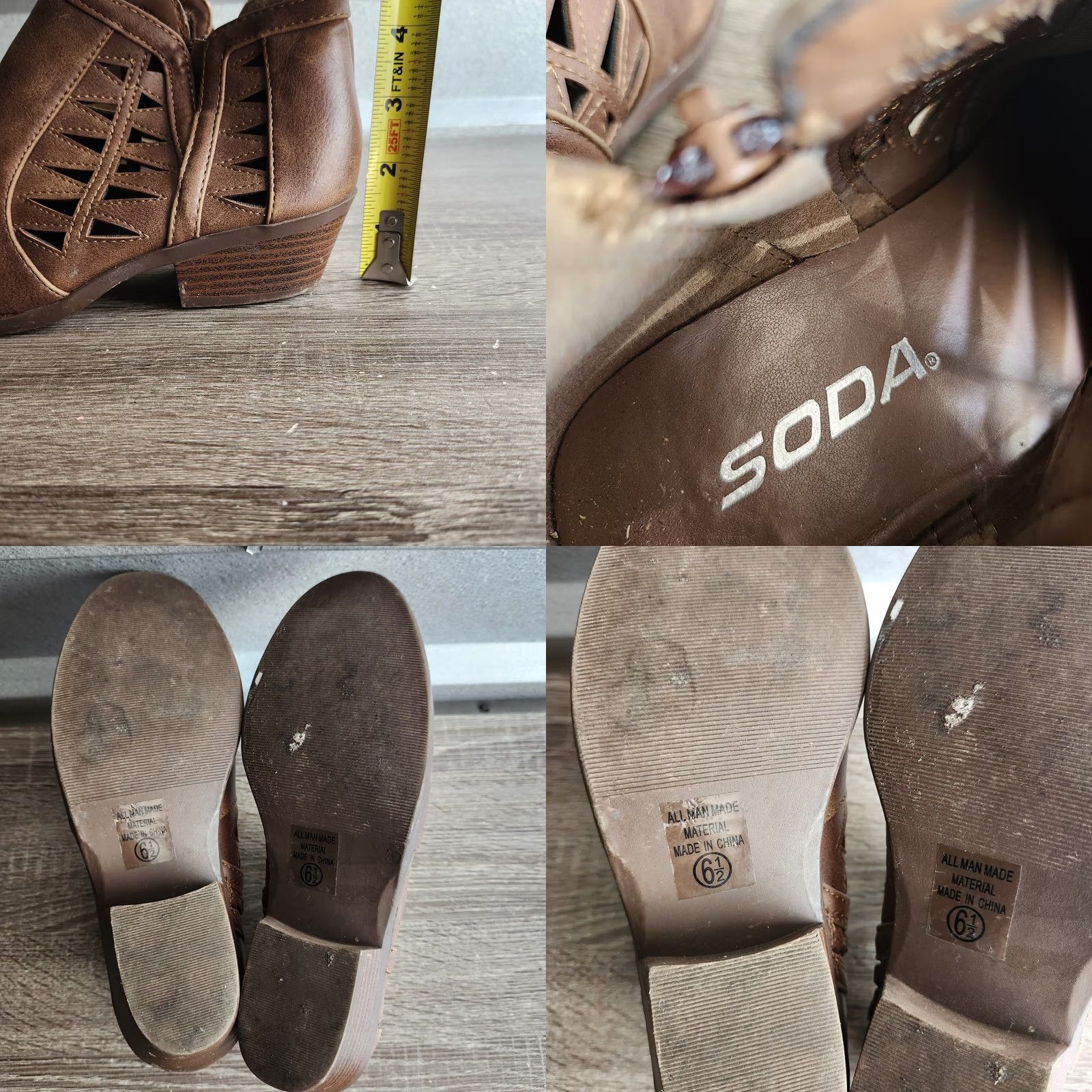 Vintage Soda CHANCE Womens Perforated Cut Out Stacked Block Heel Ankle Booties Size 6.5 Brown 90s Theme Casual Formal Party/Cocktail Shoes Womens Size US 7 / IT 37 - 8 Thumbnail