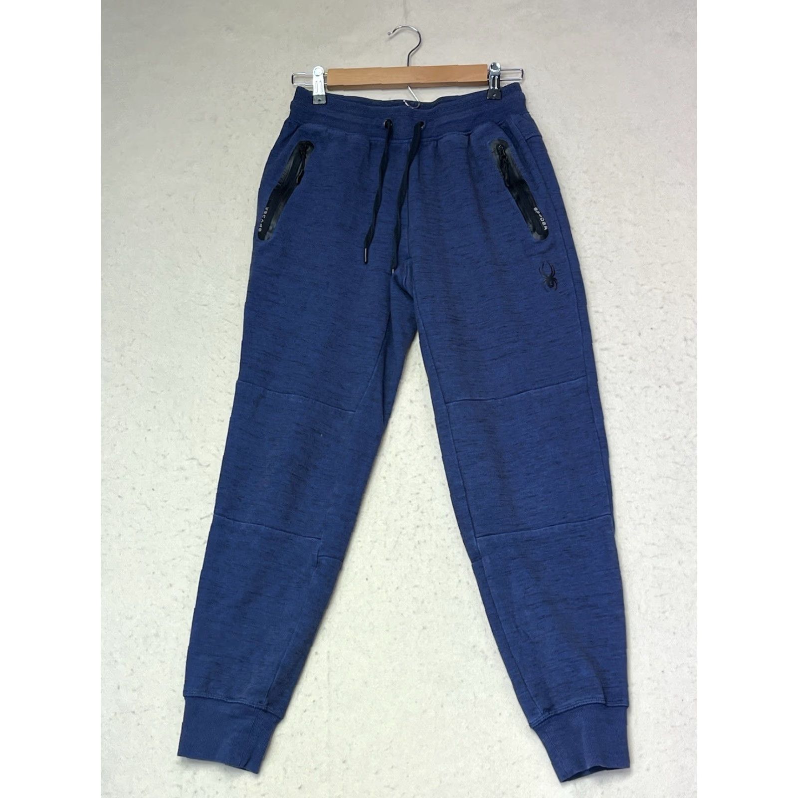 Spyder Spyder Pants Mens Small Blue Heather ProWeb Drawstring Joggers Active Pockets Tapered Regular Knit Cotton Polyester Running Jogging Size US 29 - 2 Thumbnail